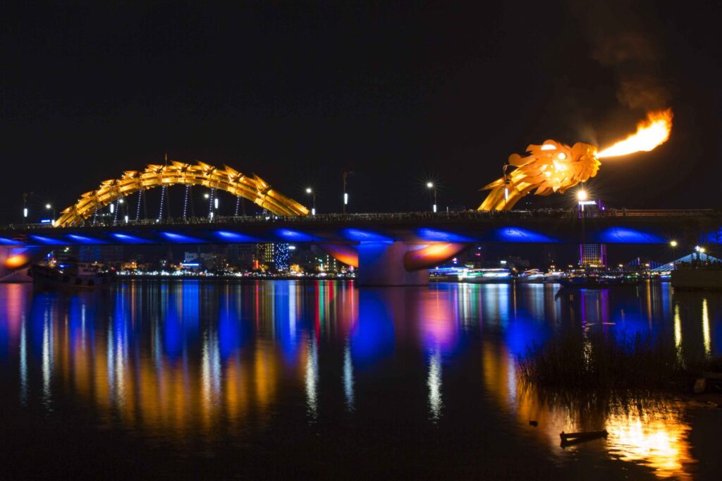 Dragon Bridge spitting fire in Da Nang, Vietnam