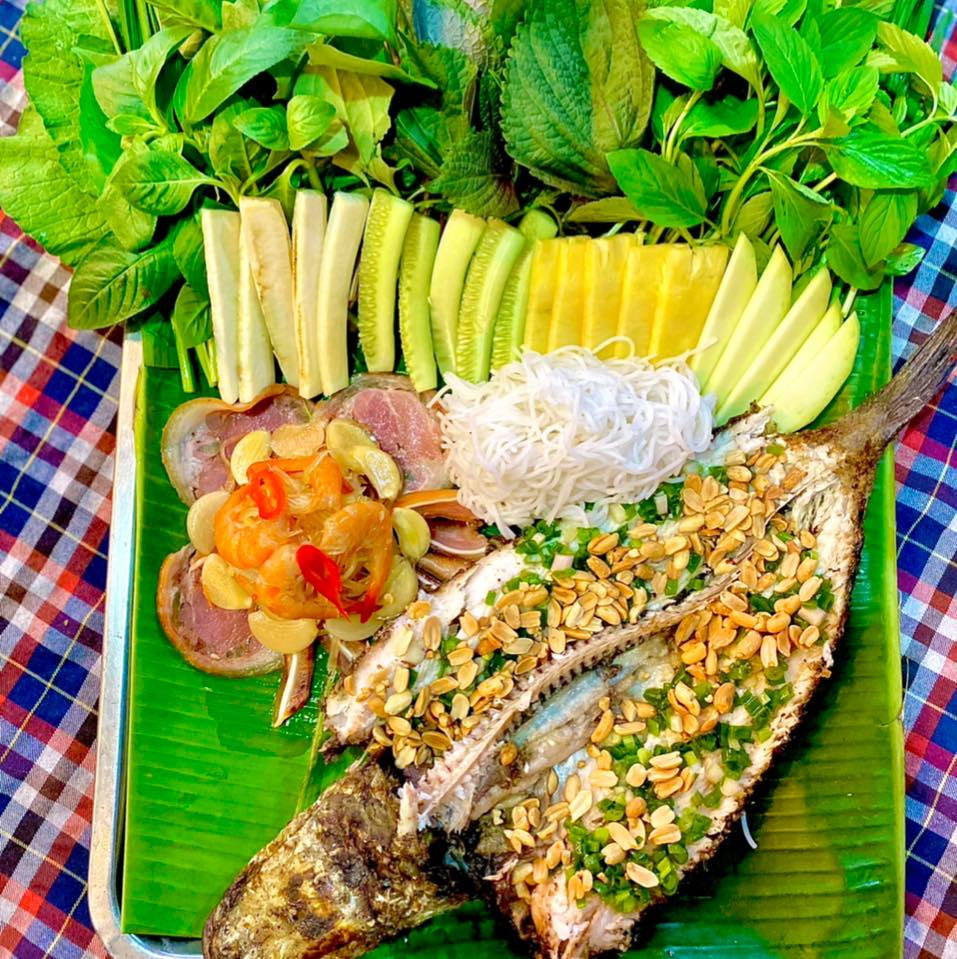 grilled fish with scallion oil. 