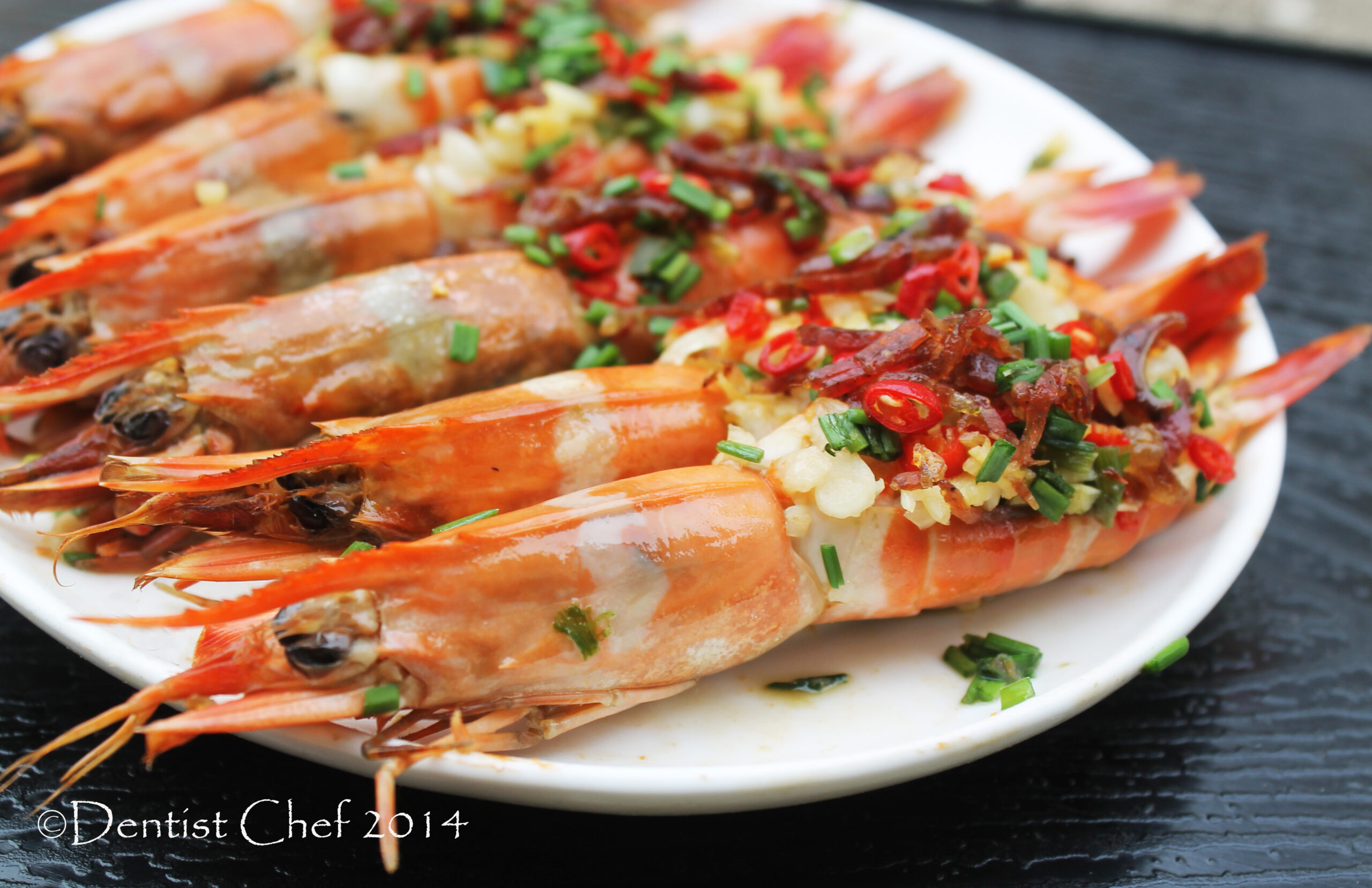 Steamed Tiger Prawns.