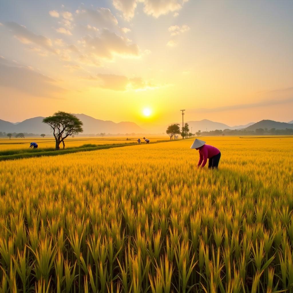 The beauty of the ripening rice fields in Hung Yen, northern Vietnam, attracts international tourists.