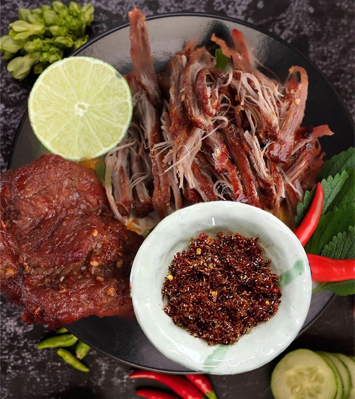 One-Sun-Dried Beef with Ant Salt (Bo Mot Nang Muoi Kien Vang)