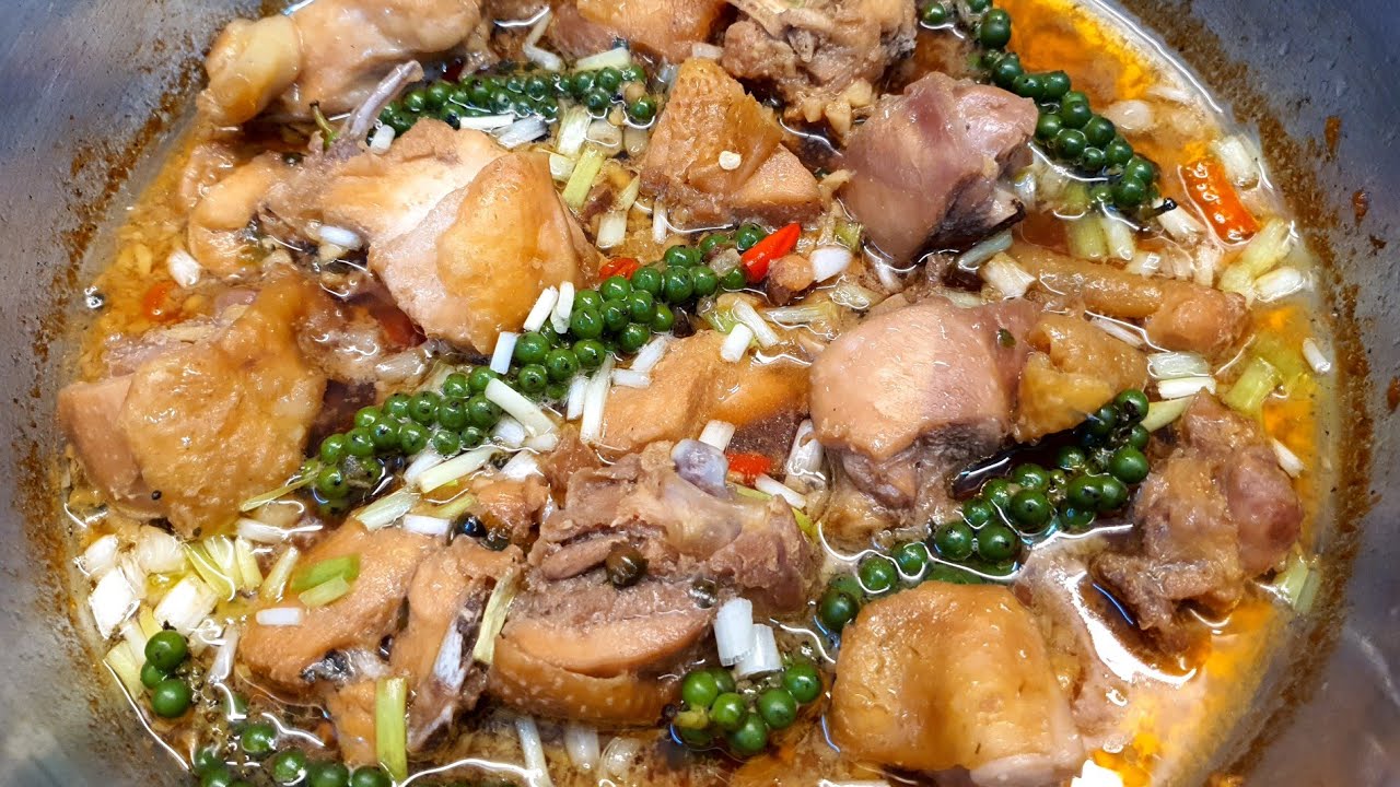 braised free-range mountain chicken with forest peppers,