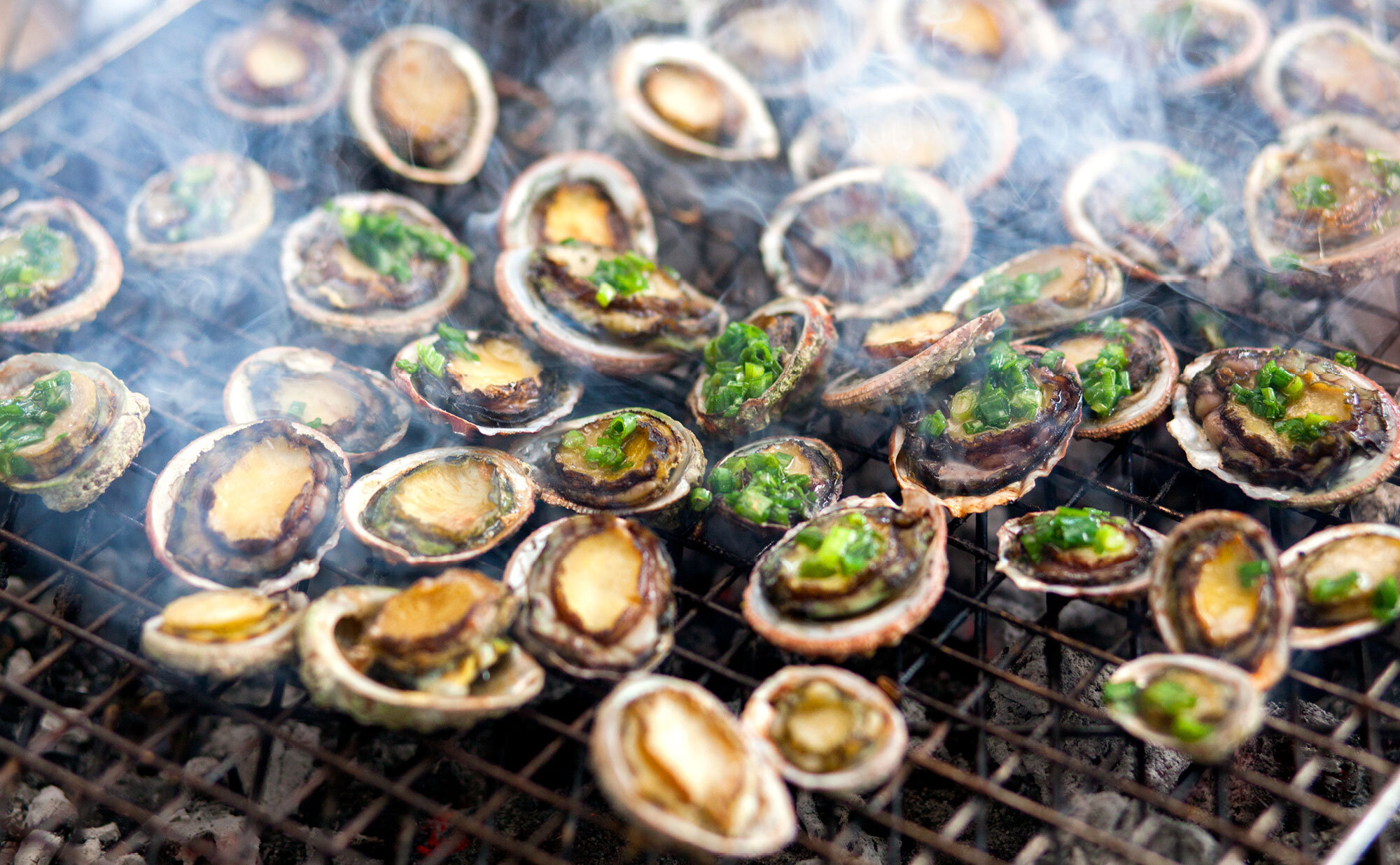 Grilled abalone with scallion oil